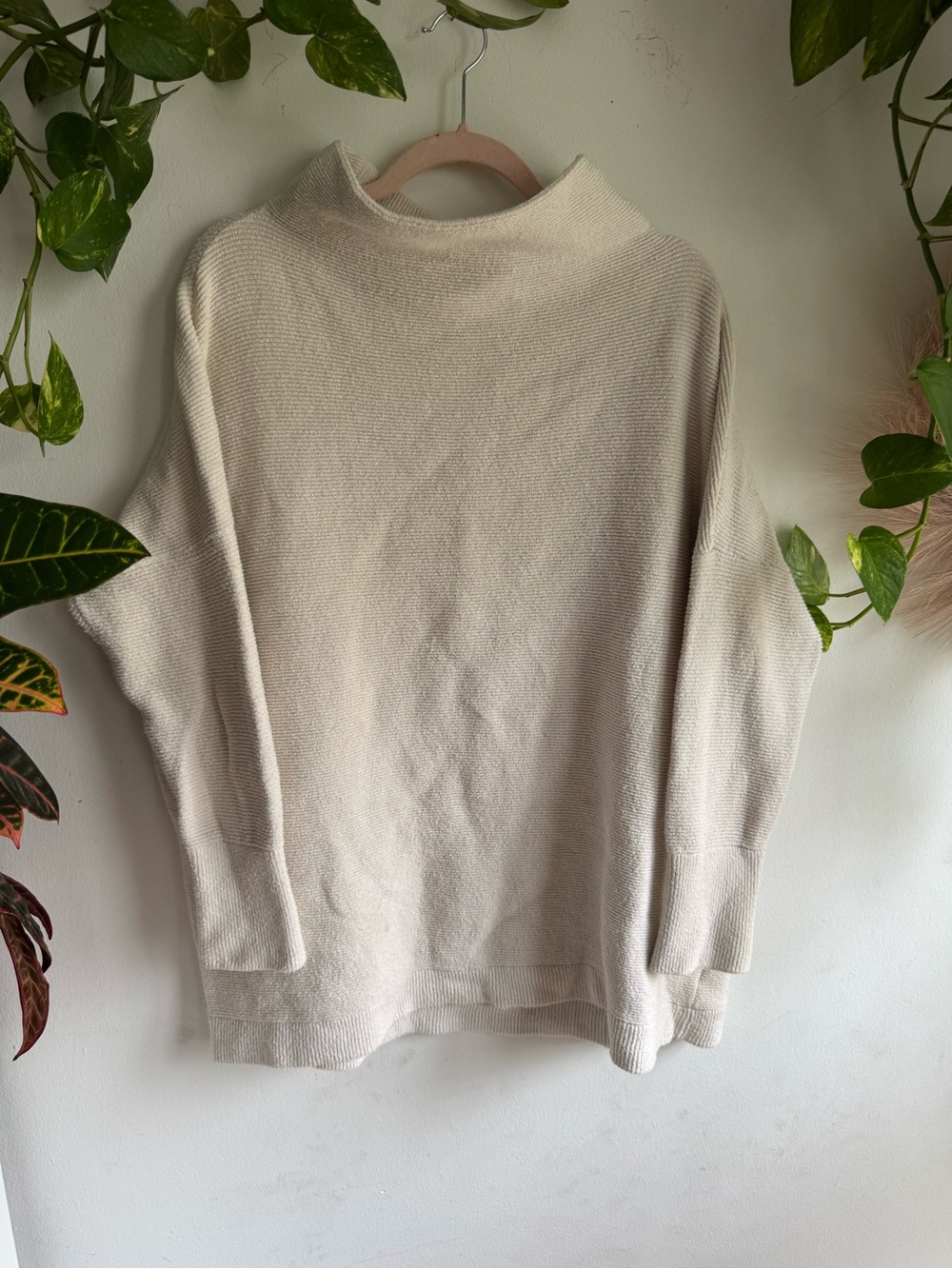 Free People Ottoman Slouchy Tunic Sweater Ivory Cream Mock Neck Oversized Cozy - Picture 10 of 14